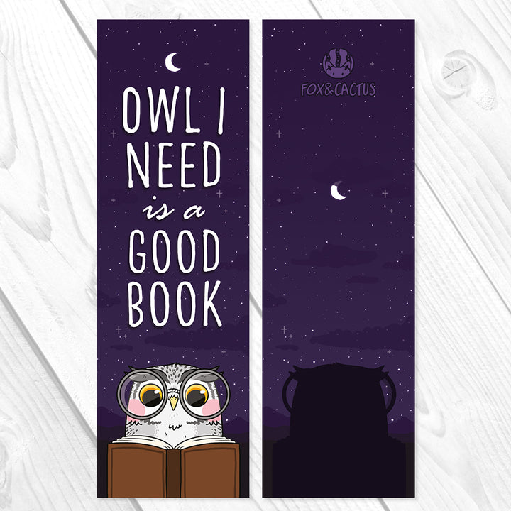 Fox & Cactus - Owl I Need is a Good Book Bookmark