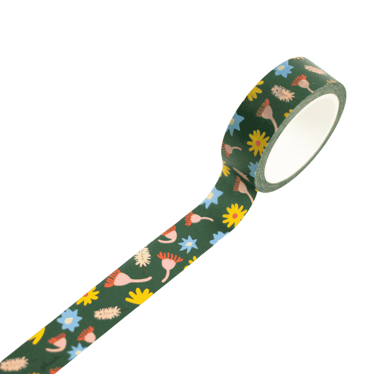 Washi Tape by Shuh Lee: A forest greenm background with colourful elements inspired by nature.