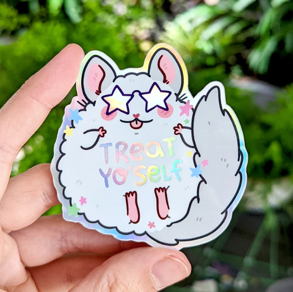 Fox & Cactus - Treat Yo' Self Chinchilla Vinyl Sticker
