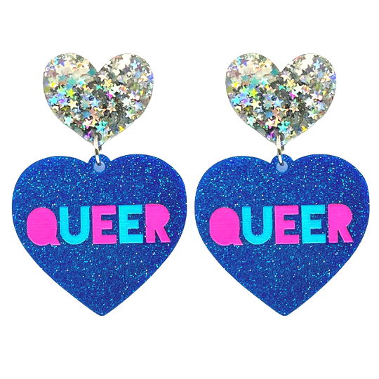 Haus of Dizzy Blue Glitter Queering Earrings