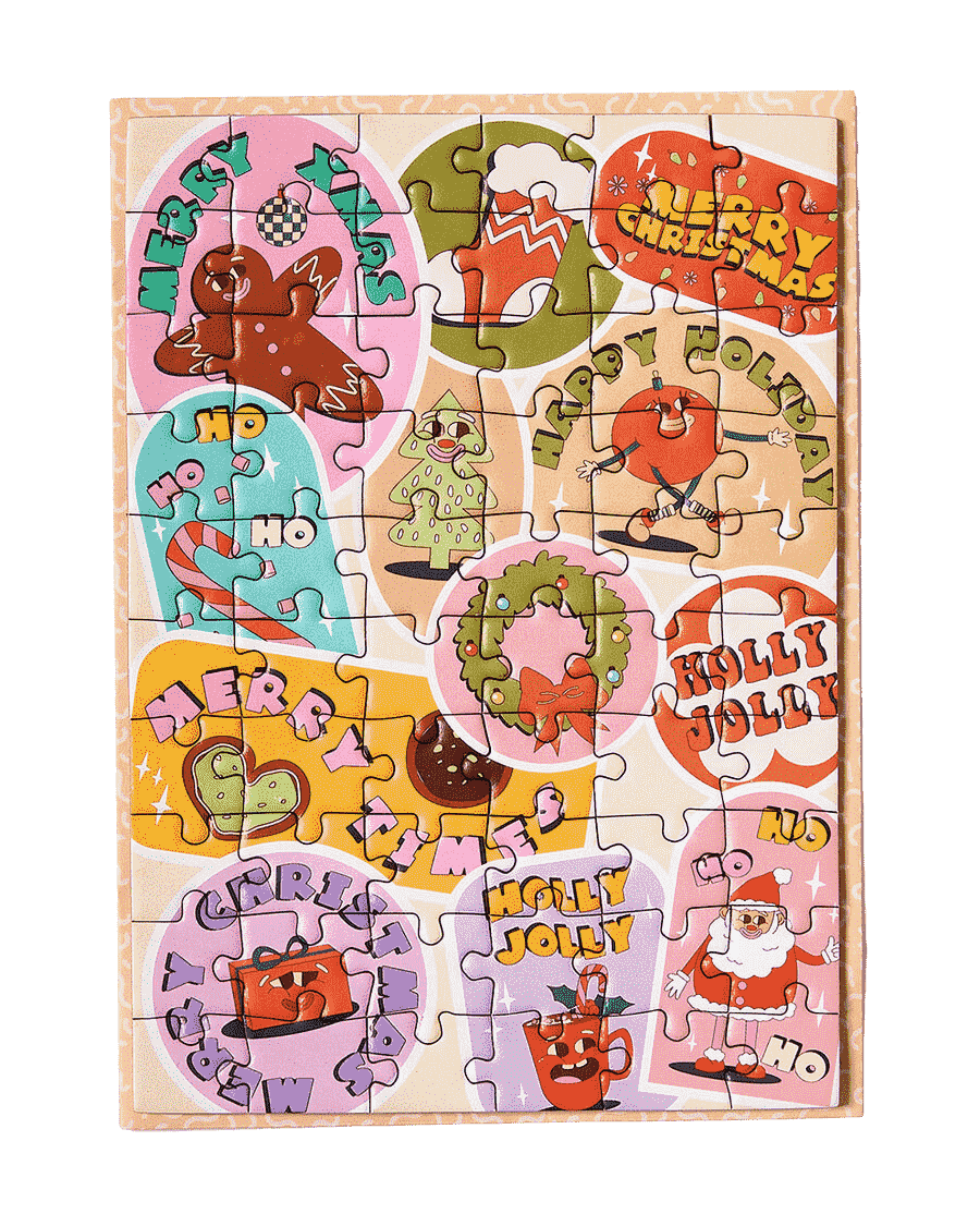 Journey of Something Greeting Card: A super cute puzzle card inspired by Christmas. It features santas, gingerbread men and christmas reaths. 