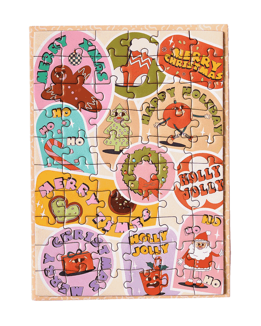 Journey of Something Greeting Card: A super cute puzzle card inspired by Christmas. It features santas, gingerbread men and christmas reaths. 