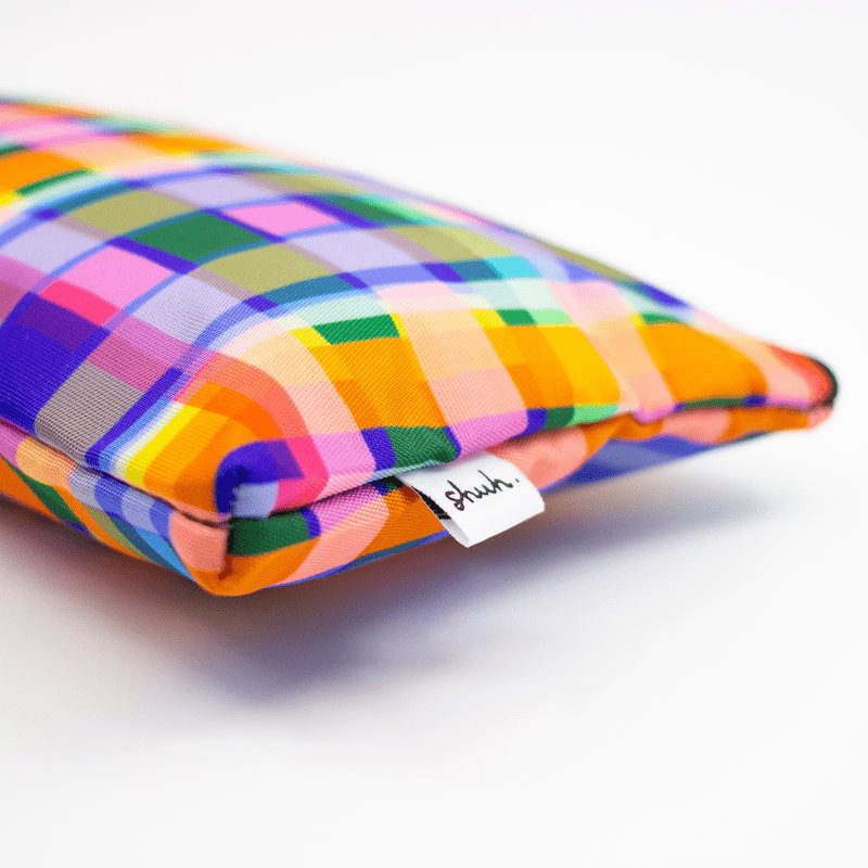 Shuh Lee Useful Bag: A colourful pencil case with a tartan print in colours pink, green, yellow, blue and orange. 