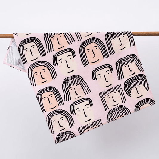 Shuh Lee Fab Faces Tea Towel