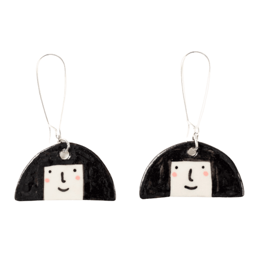Shuh Lee Hoop Big Hair Earrings: A portrait of Shuh herself, these earrings have big hair, rosy cheeks and a happy face in between. 