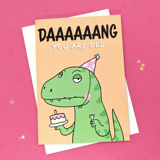Fox & Cactus - Dang You Are Old Dino Birthday Card