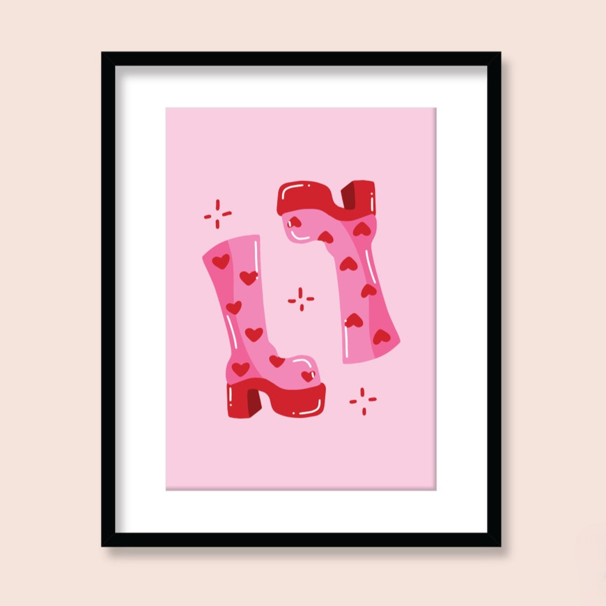 Ruby Roller Disco Heart Gogo Boots Art Print in A4