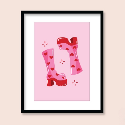 Ruby Roller Disco Heart Gogo Boots Art Print in A4