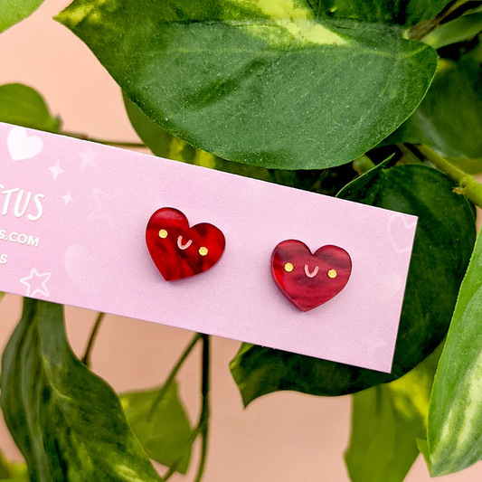 Fox & Cactus - Itty Bitty Heart (Kawaii Red) Stud Earrings