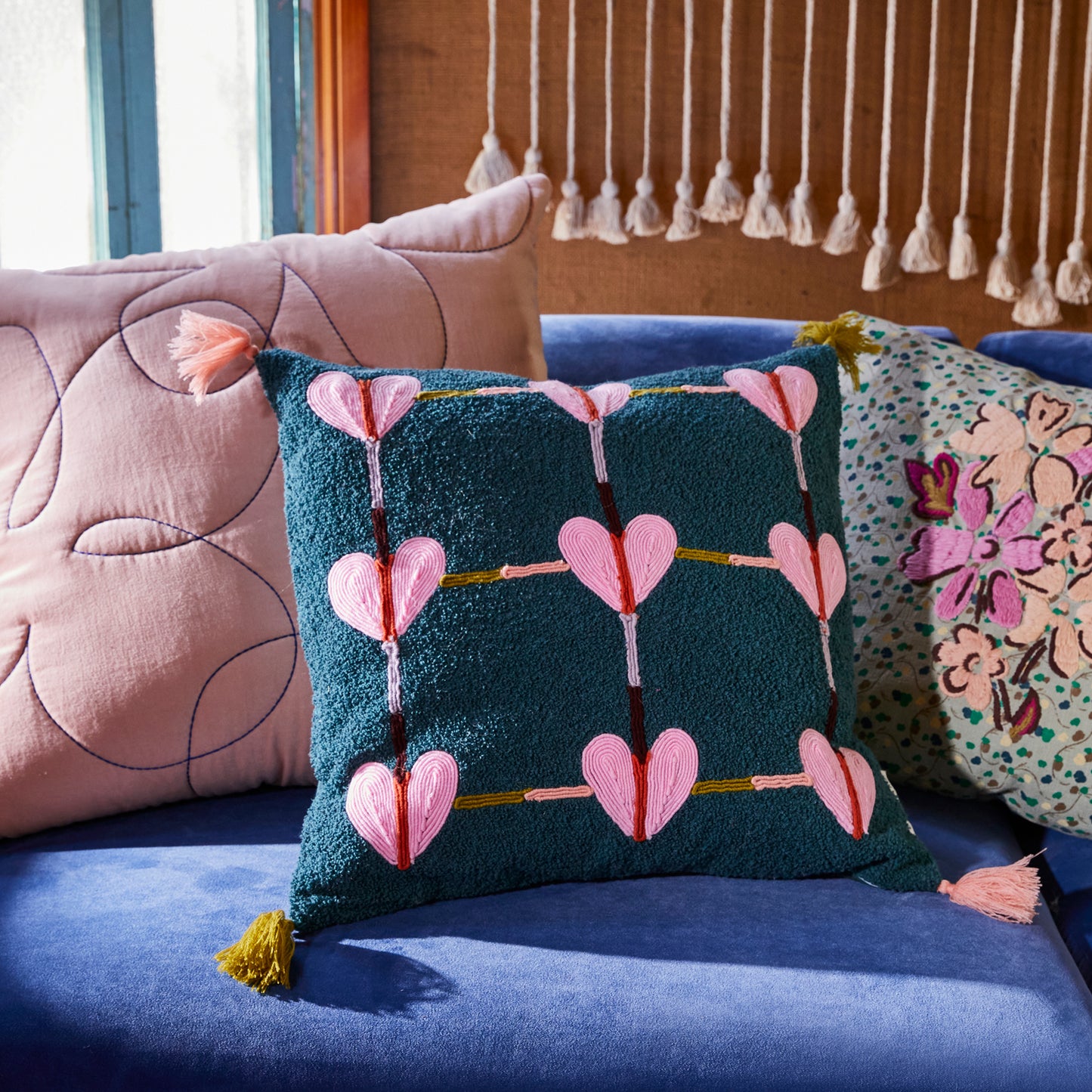 Sage x Clare Parnell Soutache Cushion - Sea Pine