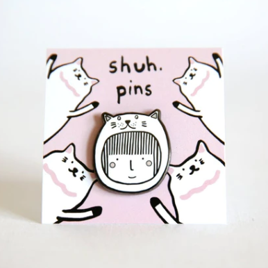 Shuh Lee Cat Girl Enamel Hand Made Pin