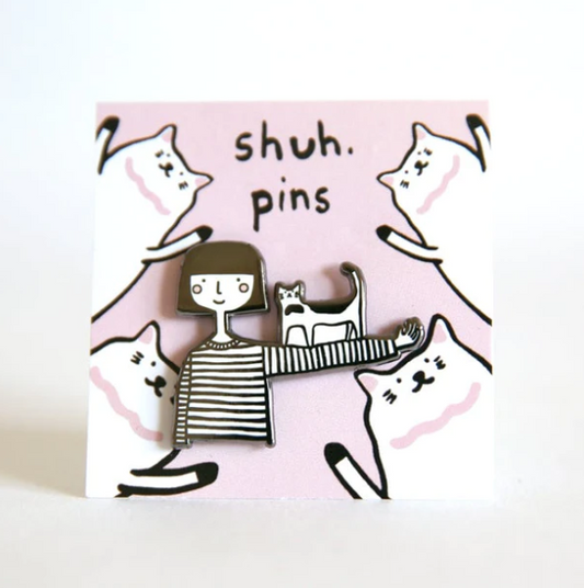 Shuh Lee Cat on Arm Hand Made Anamel Pin