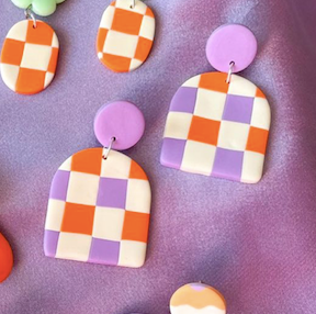 Hot Mess Retro Pattern in Purple, Orange & White Earrings