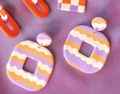 Hot Mess Retro Pattern in Purple, Orange & White Earrings