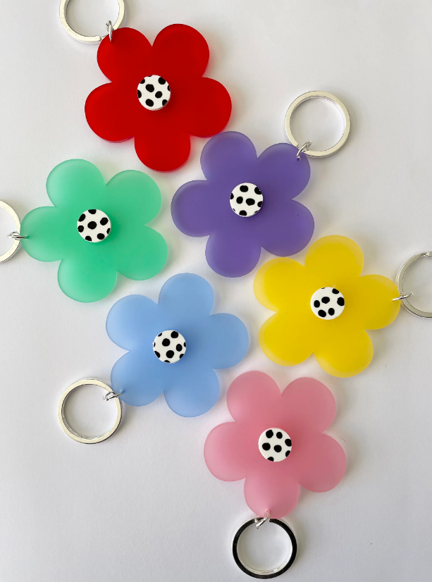 B Jewelled Flower Key Ring