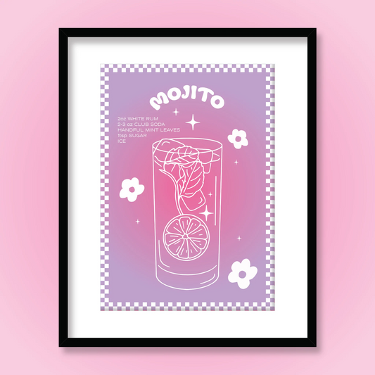 Ruby Roller Mojito Cocktail Art Print in A4