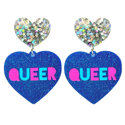 Haus of Dizzy Blue Glitter Queering Earrings