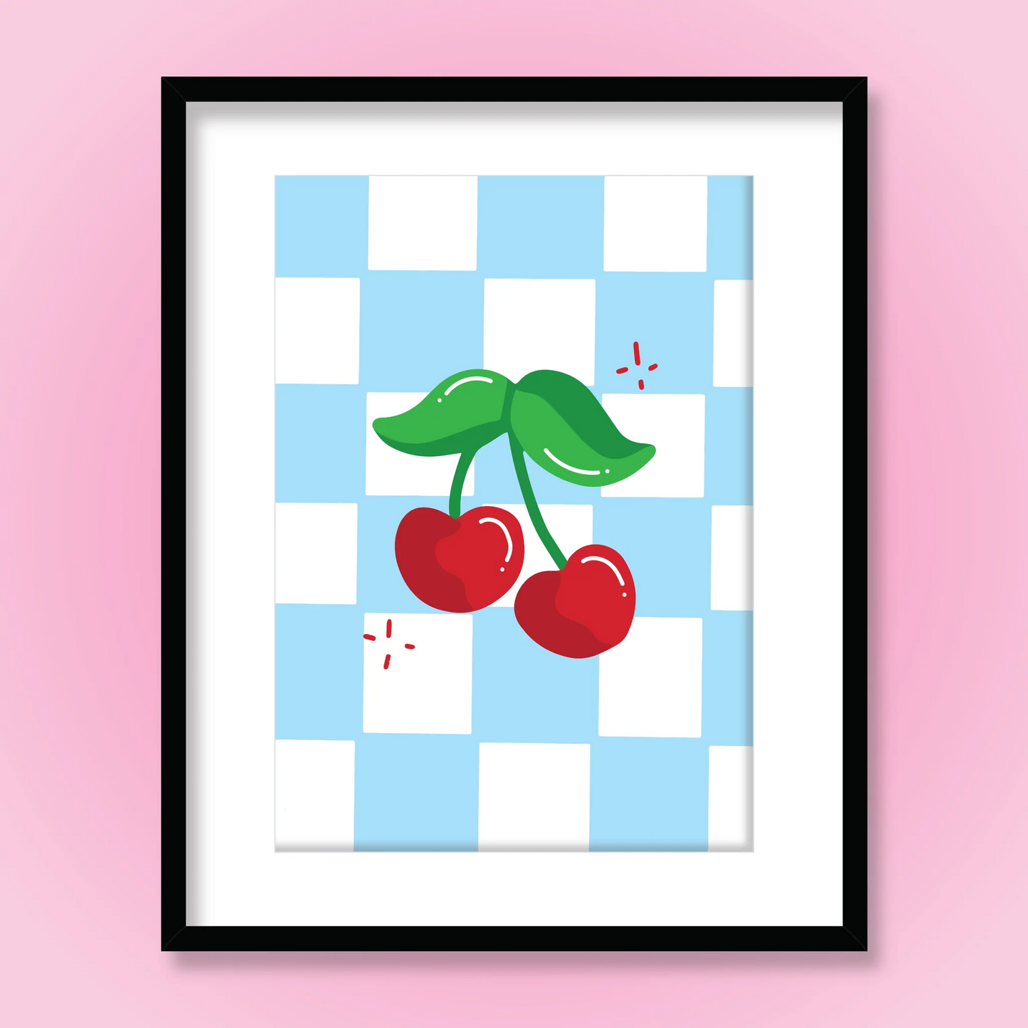 Ruby Roller Homeware Checkerboard Cherry Art Print in A4
