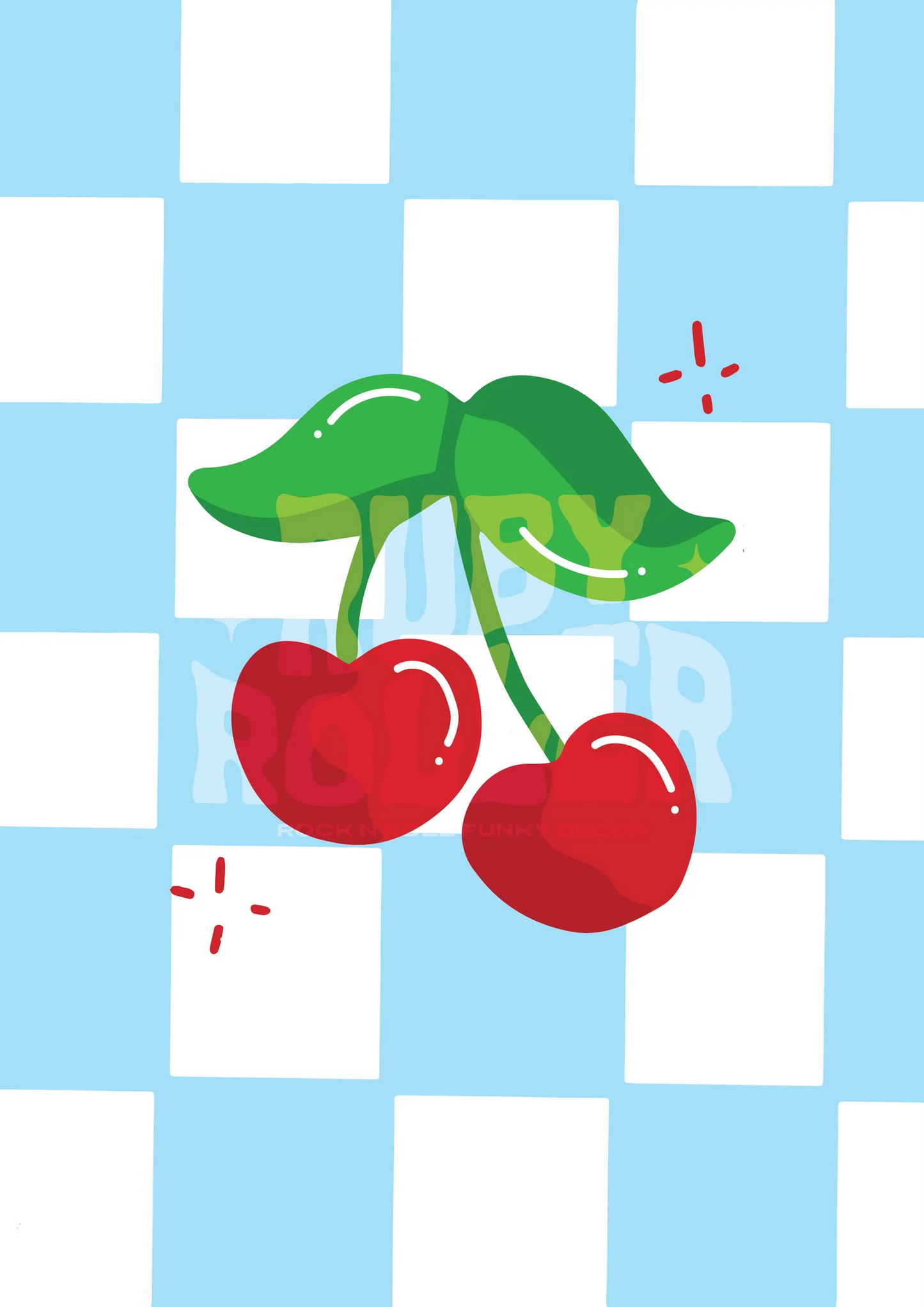 Ruby Roller Homeware Checkerboard Cherry Art Print in A4