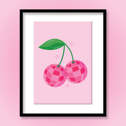 Ruby Roller Homewares Cherry Disco Balls Art Print in A4